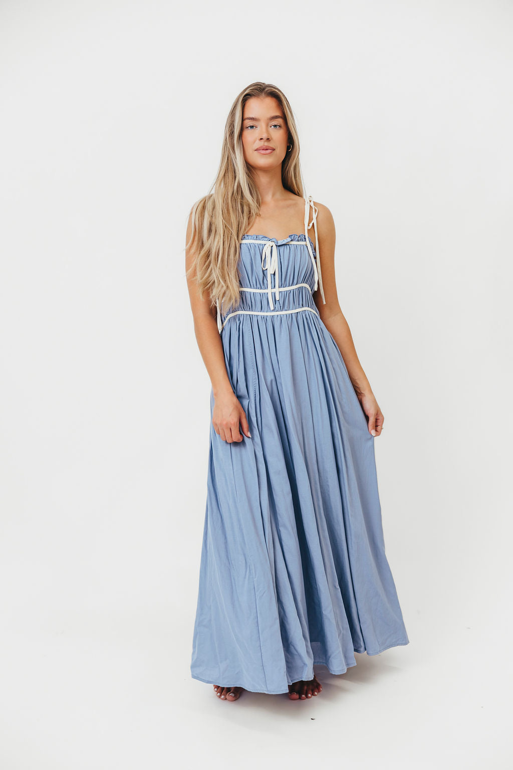 Hilsy Cotton Blend Contrast Trim Maxi Dress in Elemental Blue