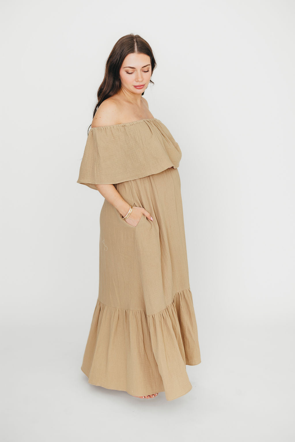 Josie 100% Cotton Maxi Dress in Khaki