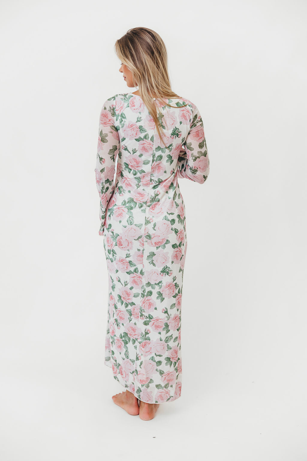 Leeland Floral Print Bell Sleeve Maxi Dress in Light Pink