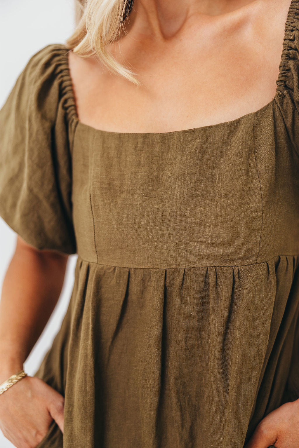 Candace Woven Linen Maxi Dress in Dark Olive - Bump Friendly