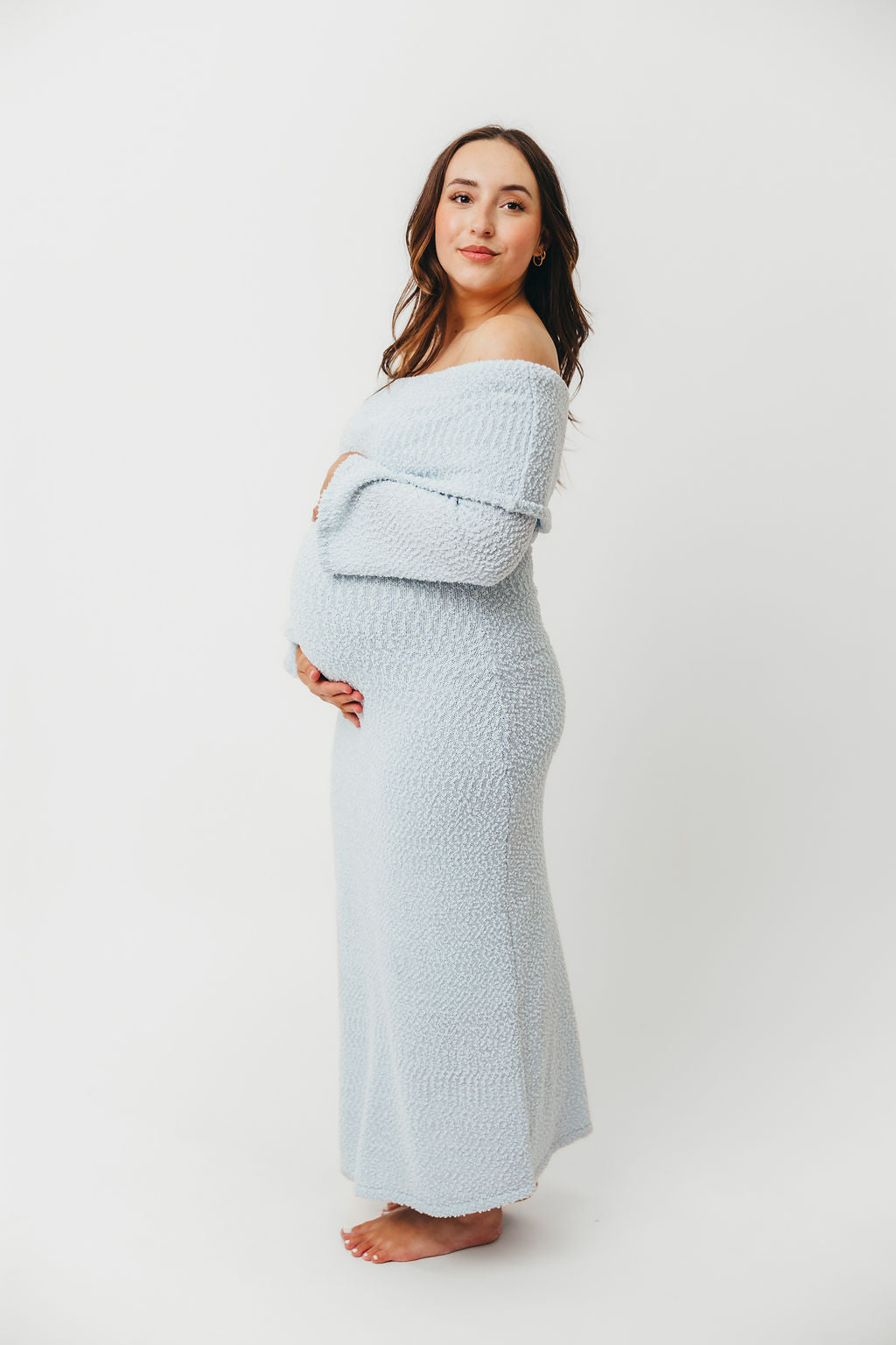 Nora Knit Maxi Dress in Dusty Blue - Bump Friendly