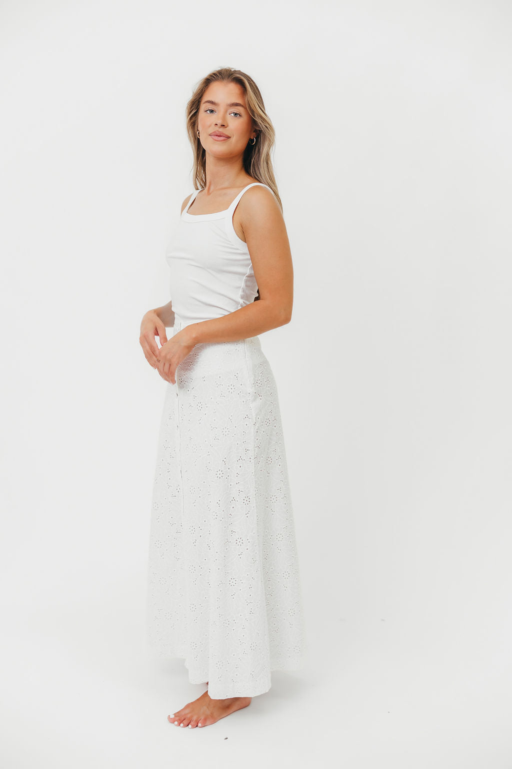 Cathleen Eyelet Maxi Skirt in Ivory