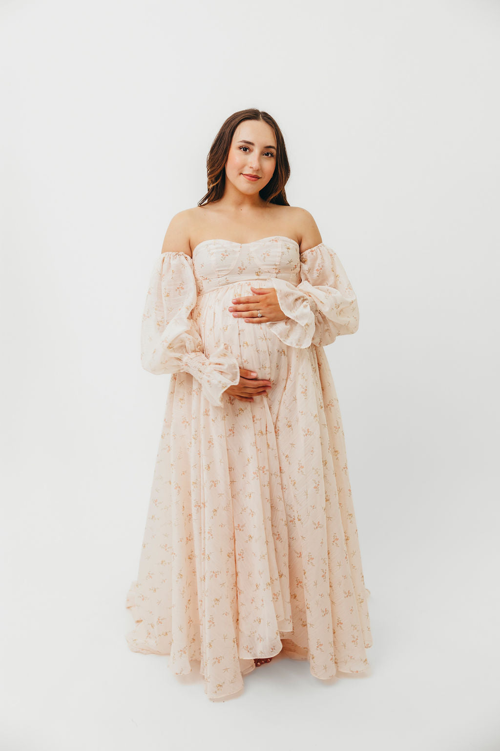 Delilah Maxi Dress with Train in Peach - Bump Friendly (XS-3XL)