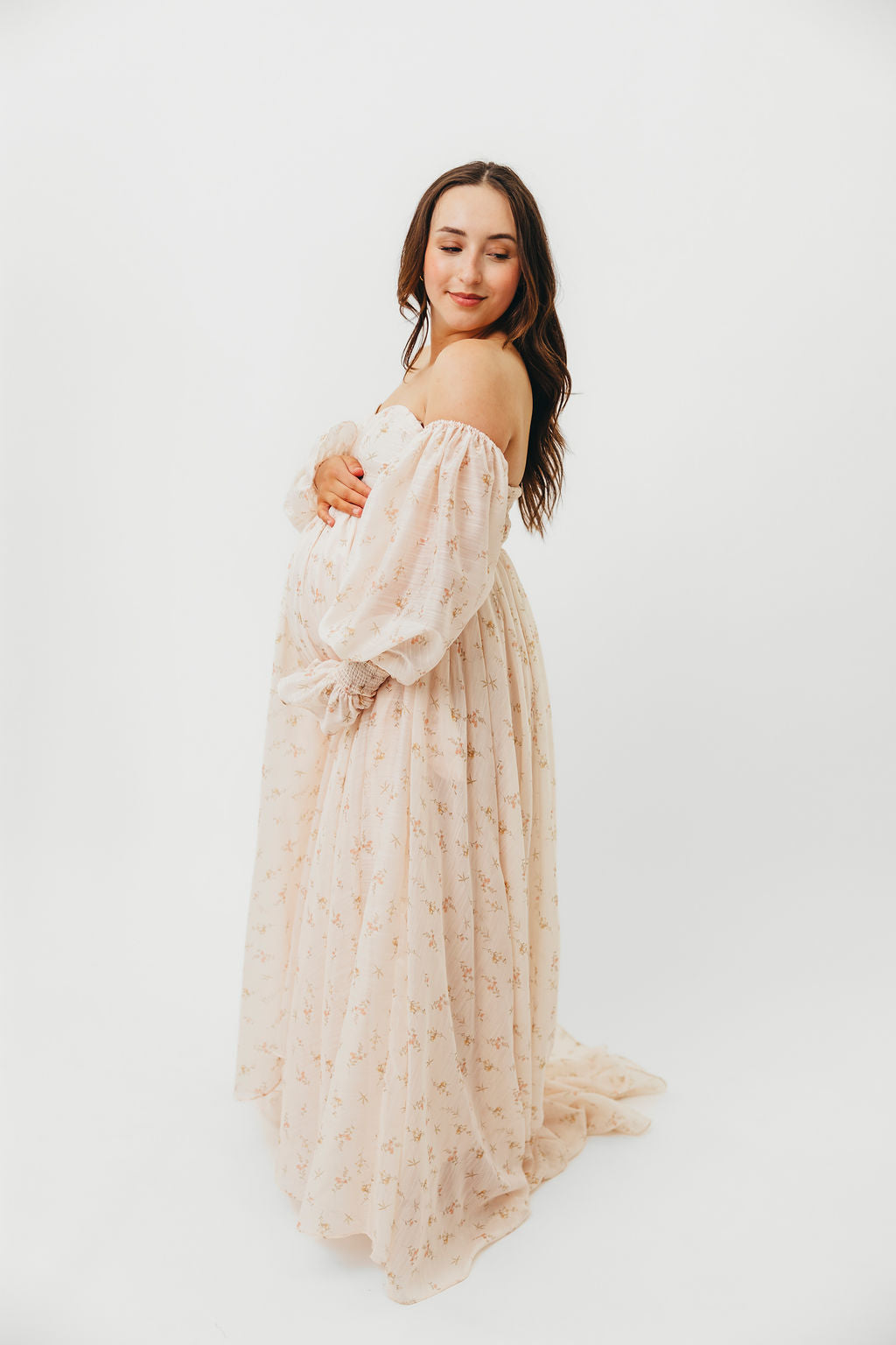 Delilah Maxi Dress with Train in Peach - Bump Friendly (XS-3XL)