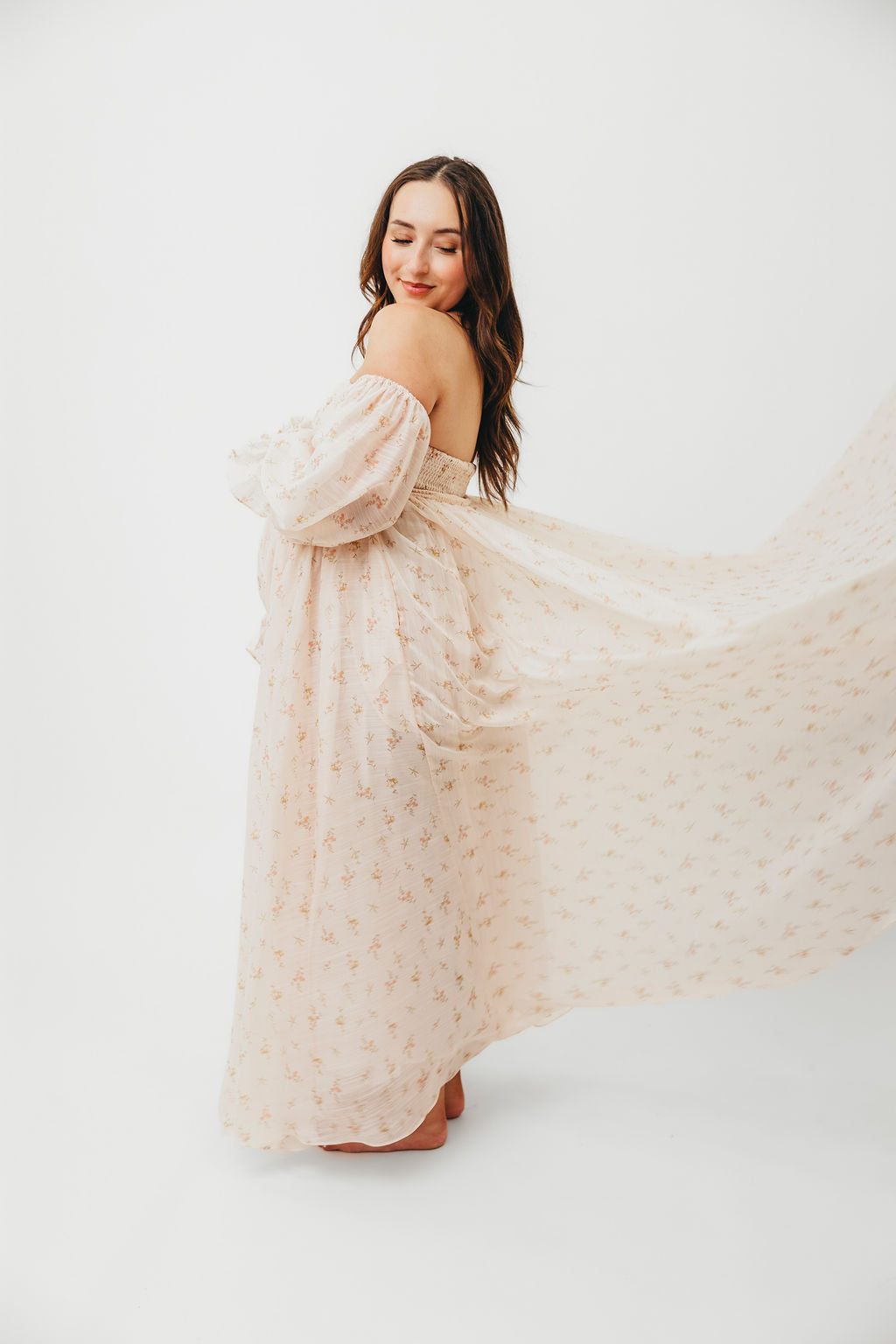 Delilah Maxi Dress with Train in Peach - Bump Friendly (XS-3XL)