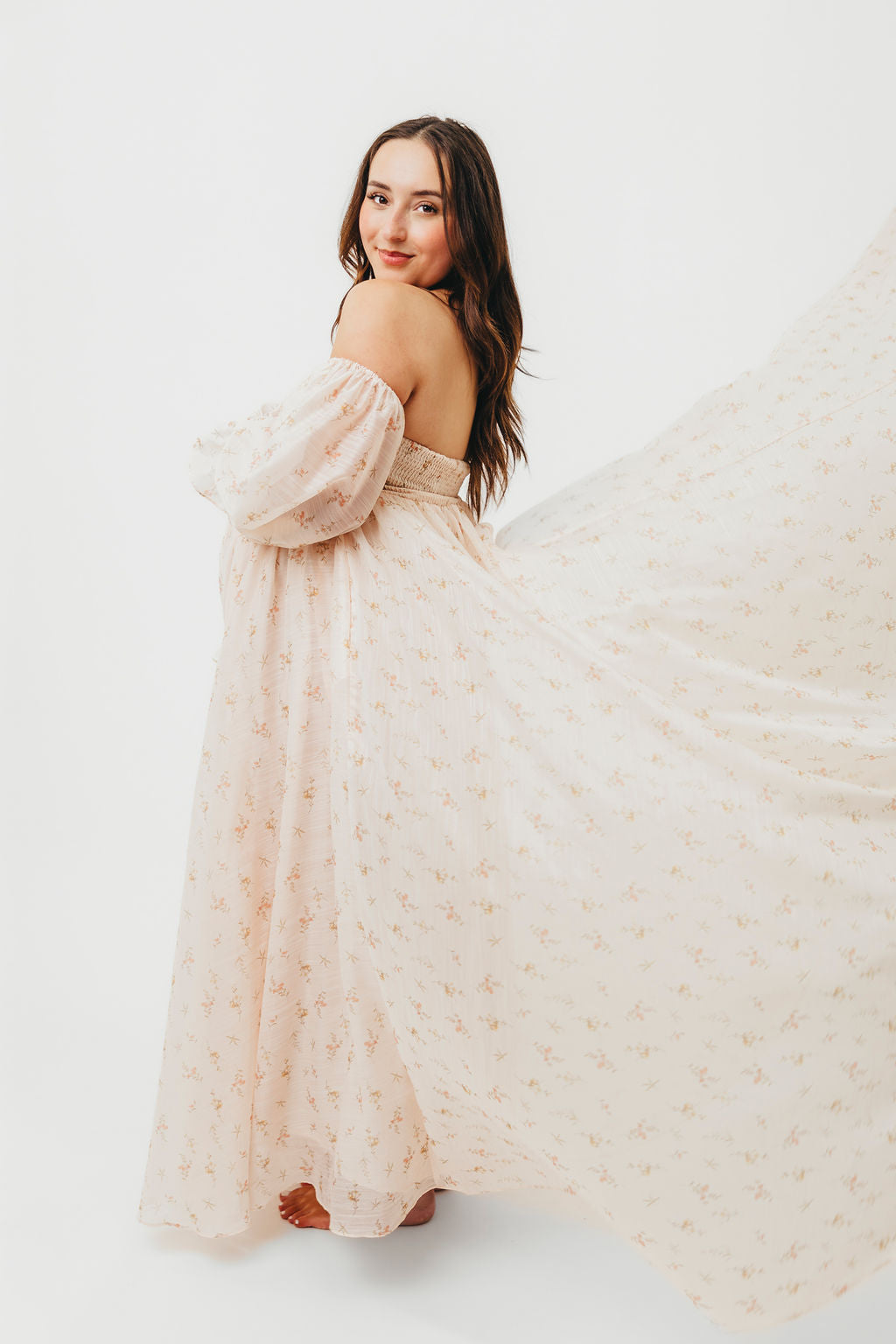 Delilah Maxi Dress with Train in Peach - Bump Friendly (XS-3XL)