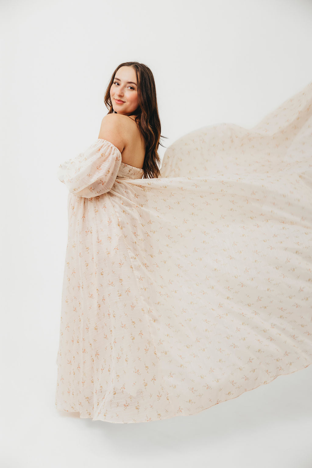Delilah Maxi Dress with Train in Peach - Bump Friendly (XS-3XL)