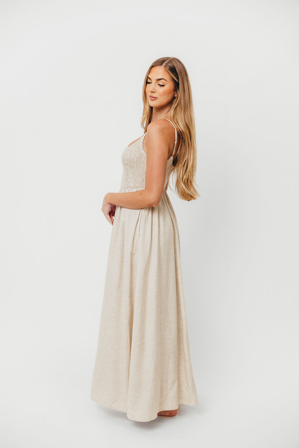 Josefina Smocked Maxi Dress in Natural - Bump Friendly