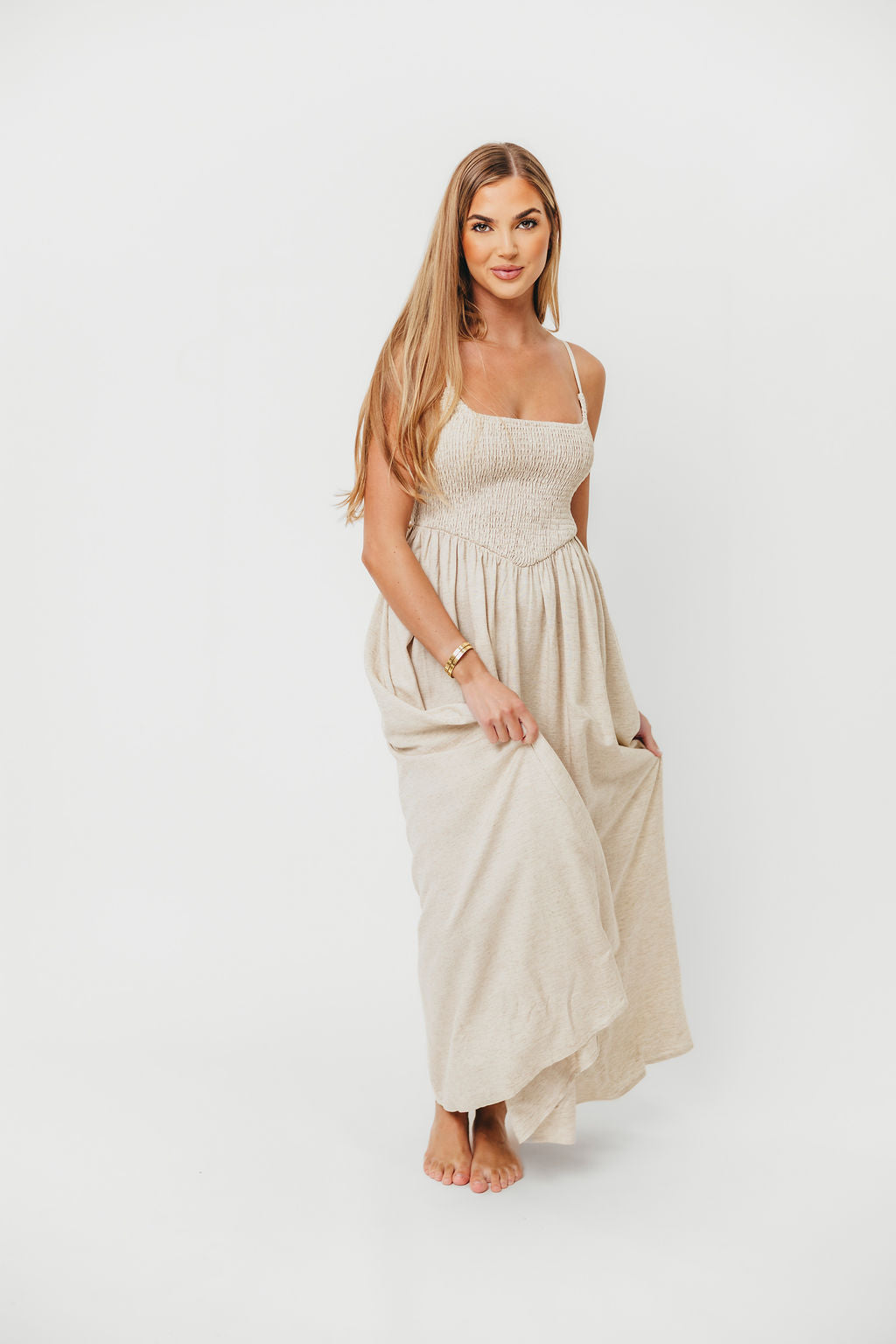 Josefina Smocked Maxi Dress in Natural - Bump Friendly
