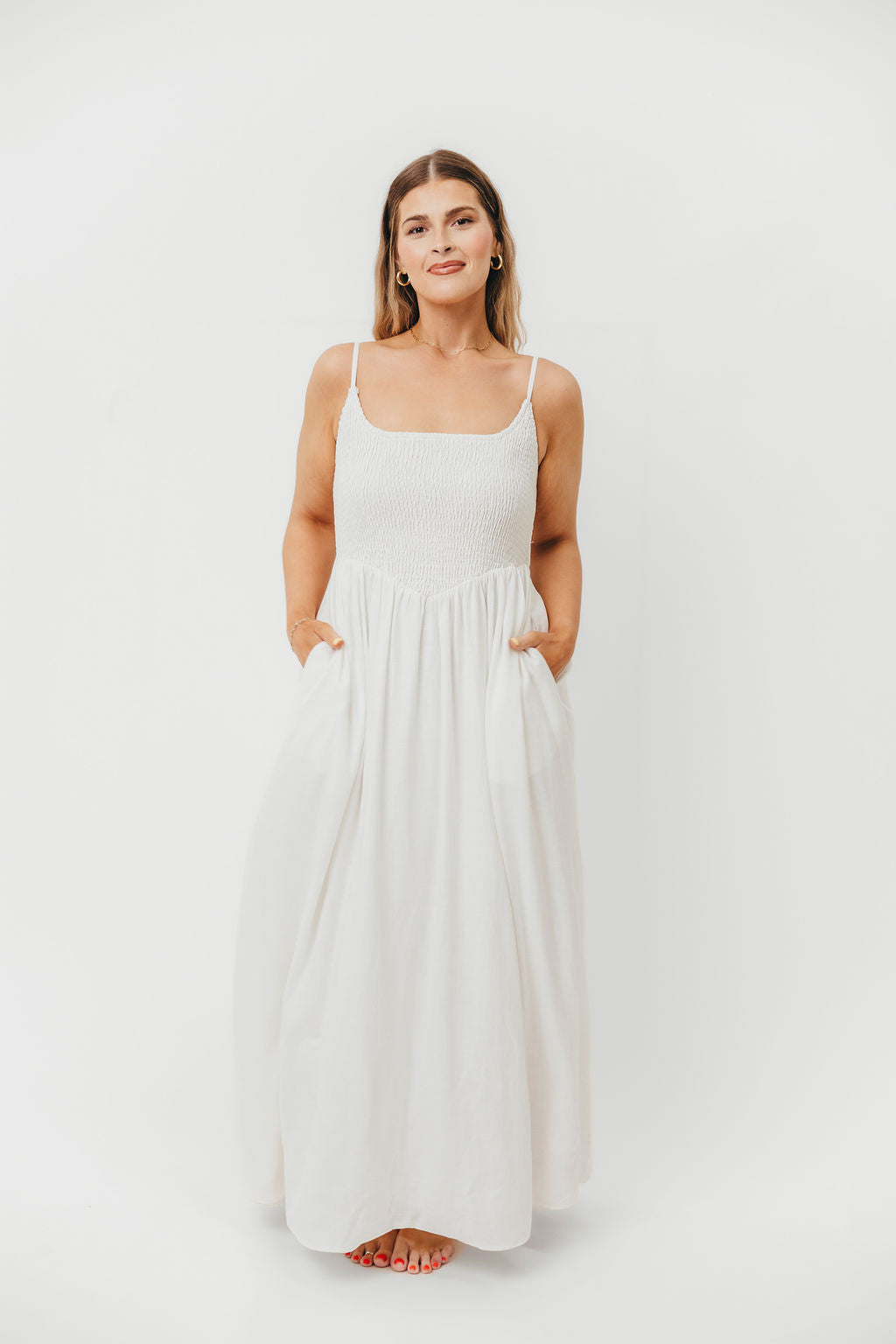 Josefina Smocked Maxi Dress in Off White