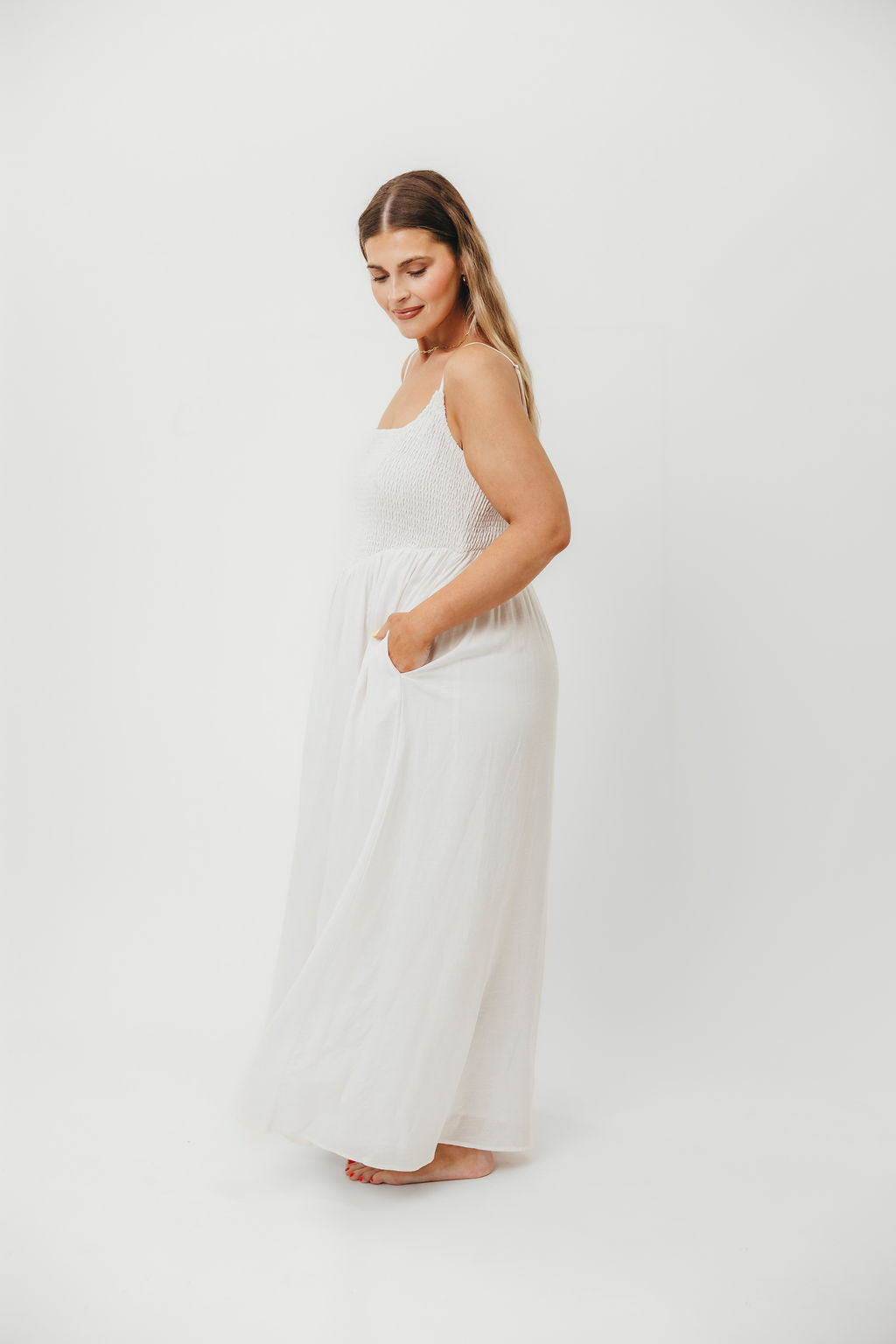 Josefina Smocked Maxi Dress in Off White