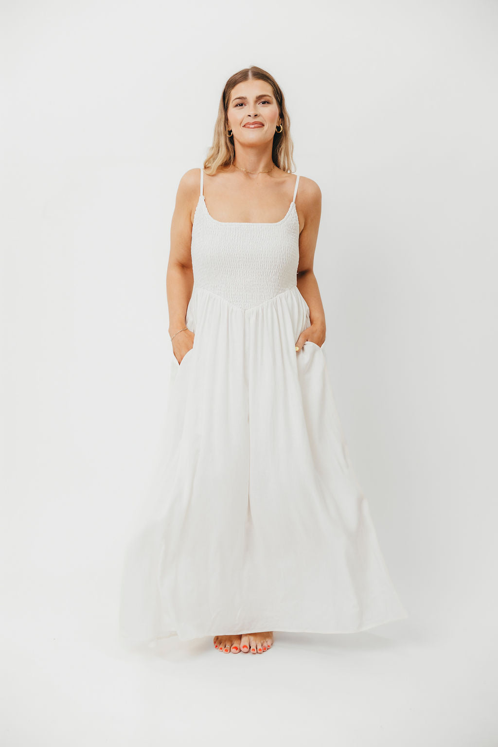 Josefina Smocked Maxi Dress in Off White