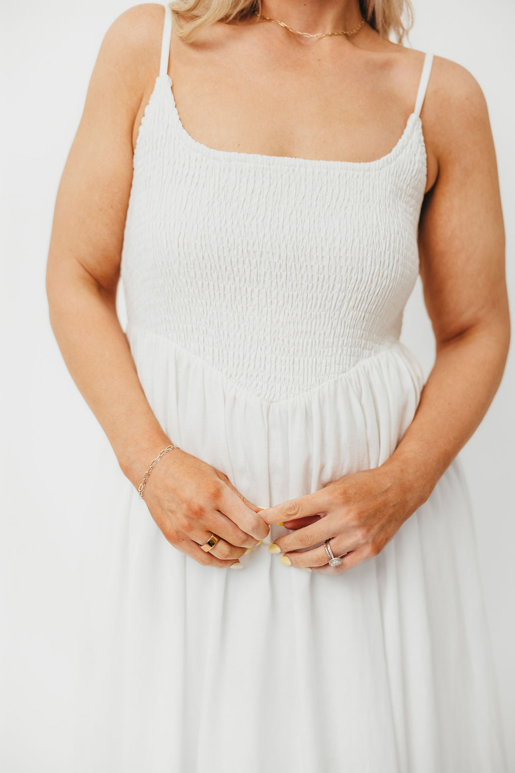 Josefina Smocked Maxi Dress in Off White