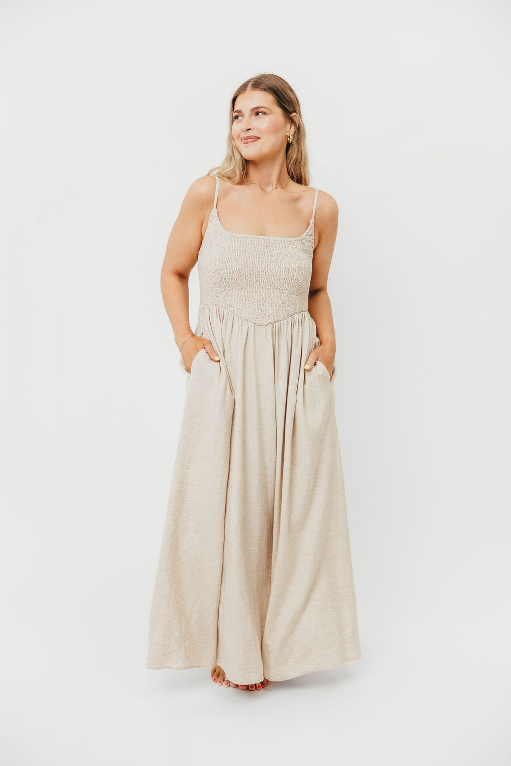 Josefina Smocked Maxi Dress in Natural - Bump Friendly