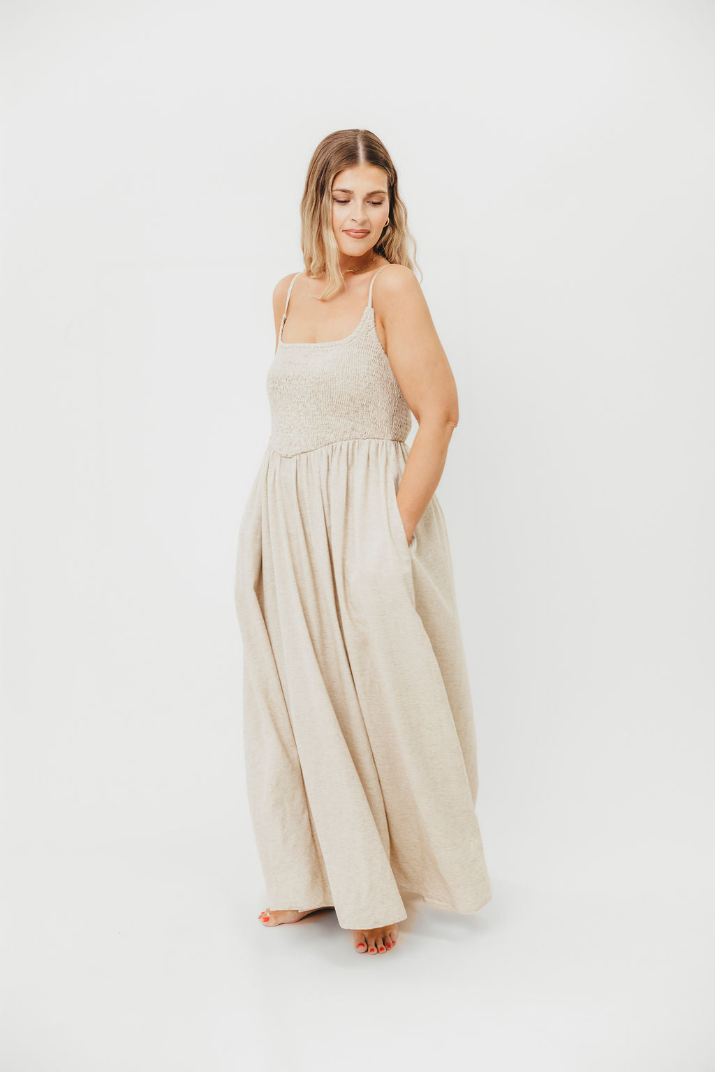 Josefina Smocked Maxi Dress in Natural - Bump Friendly