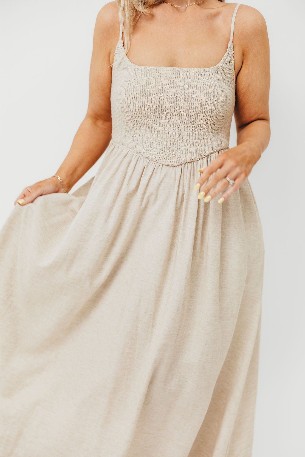 Josefina Smocked Maxi Dress in Natural - Bump Friendly
