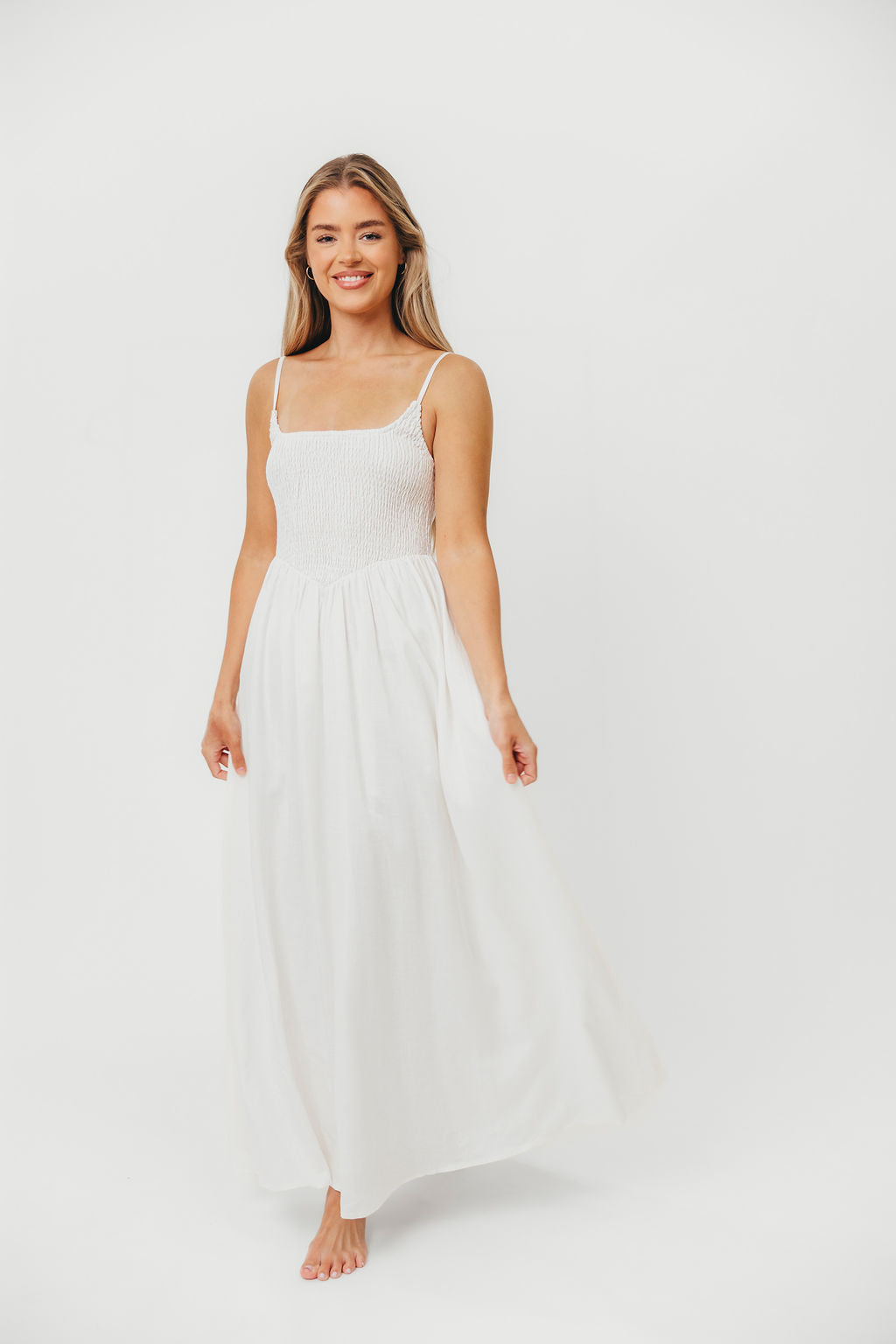 Josefina Smocked Maxi Dress in Off White