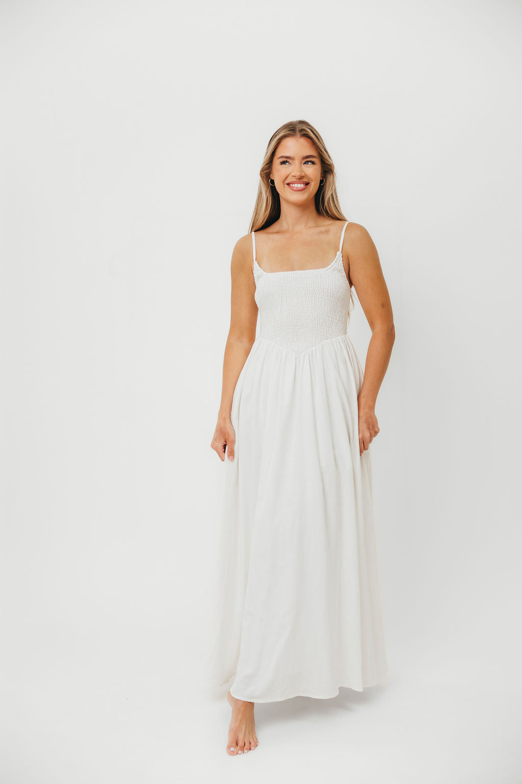Josefina Smocked Maxi Dress in Off White