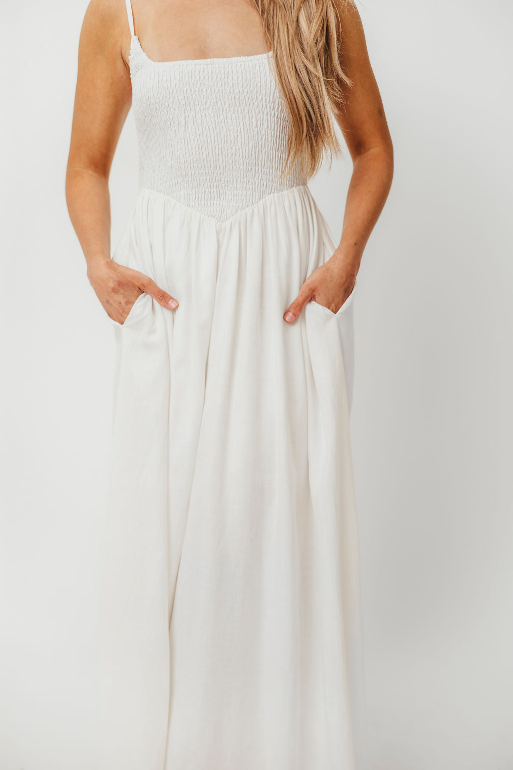 Josefina Smocked Maxi Dress in Off White