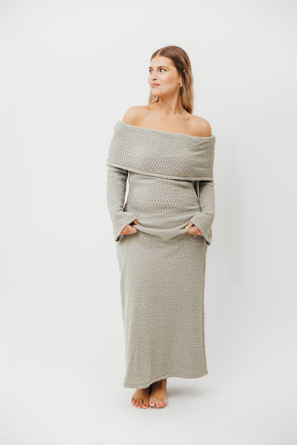 Nora Knit Maxi Dress in Dusty Sage - Bump Friendly