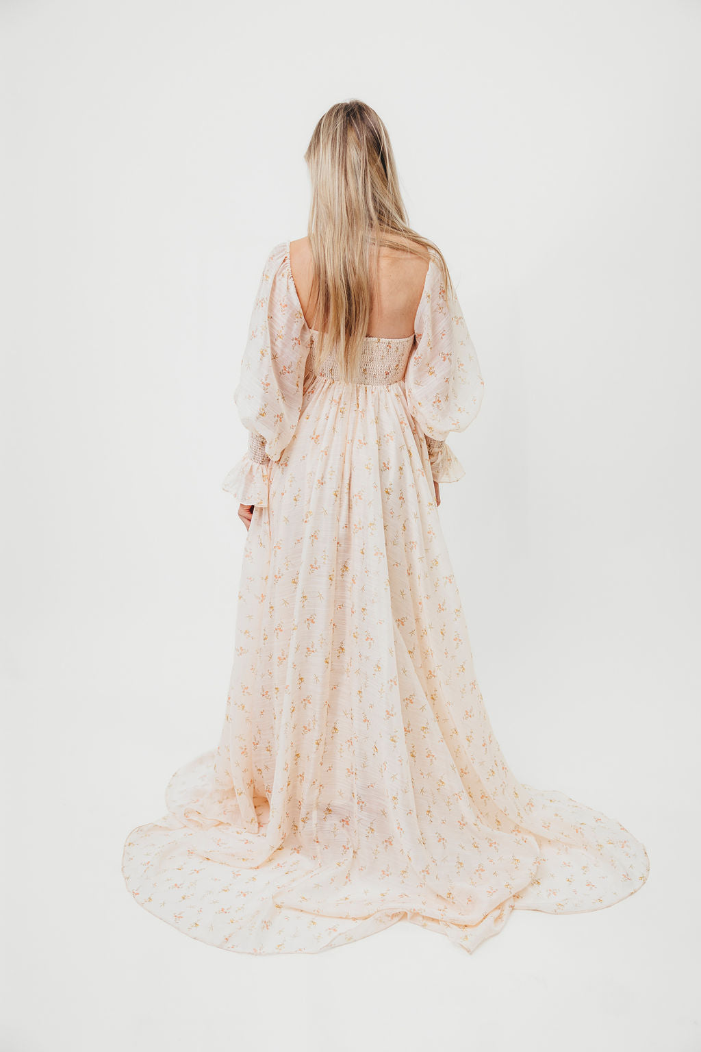 Delilah Maxi Dress with Train in Peach - Bump Friendly (XS-3XL)