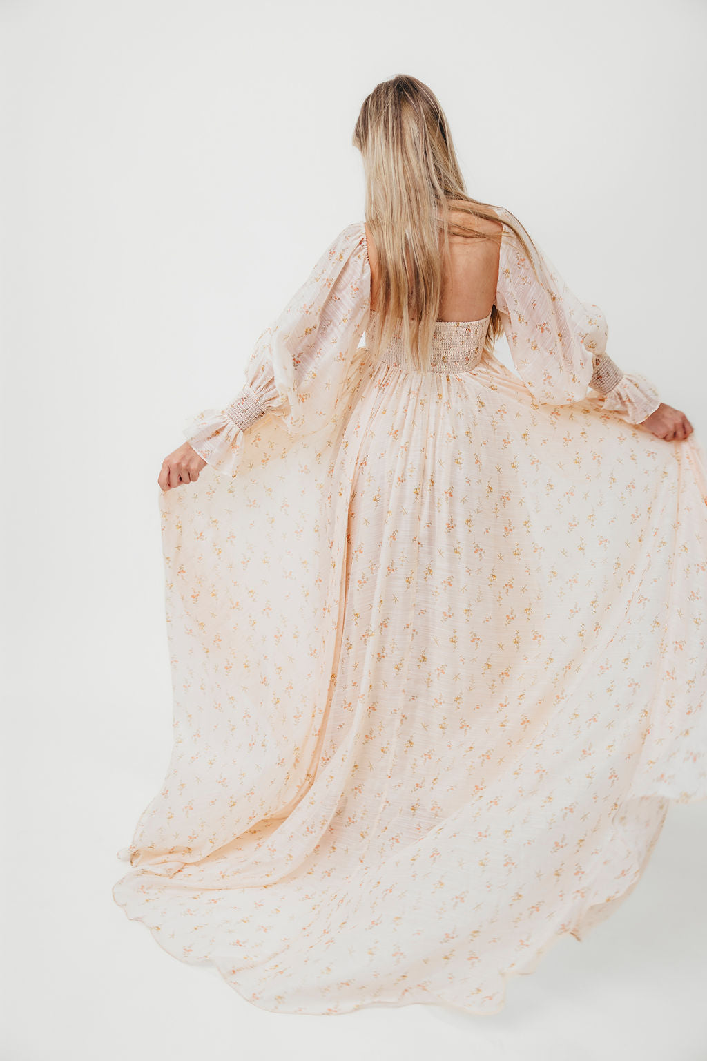 Delilah Maxi Dress with Train in Peach - Bump Friendly (XS-3XL)