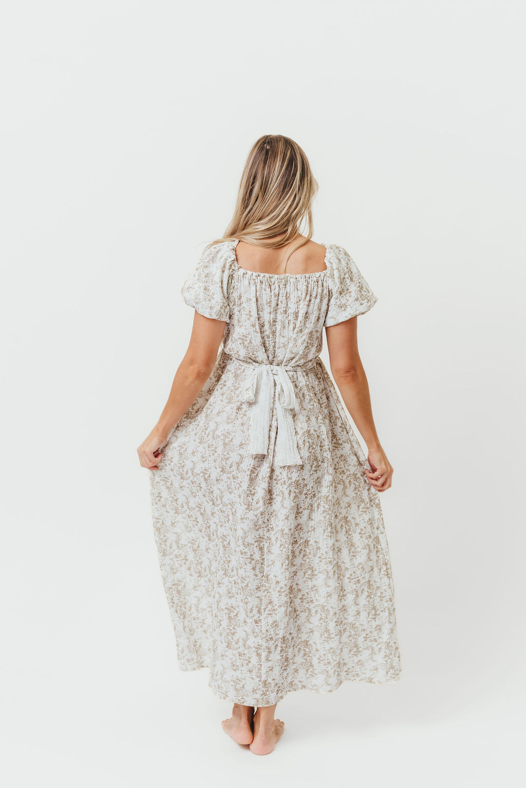 Finley 100% Cotton Peplum Midi Dress in Hampton Taupe - Bump & Nursing Friendly with Modest Back
