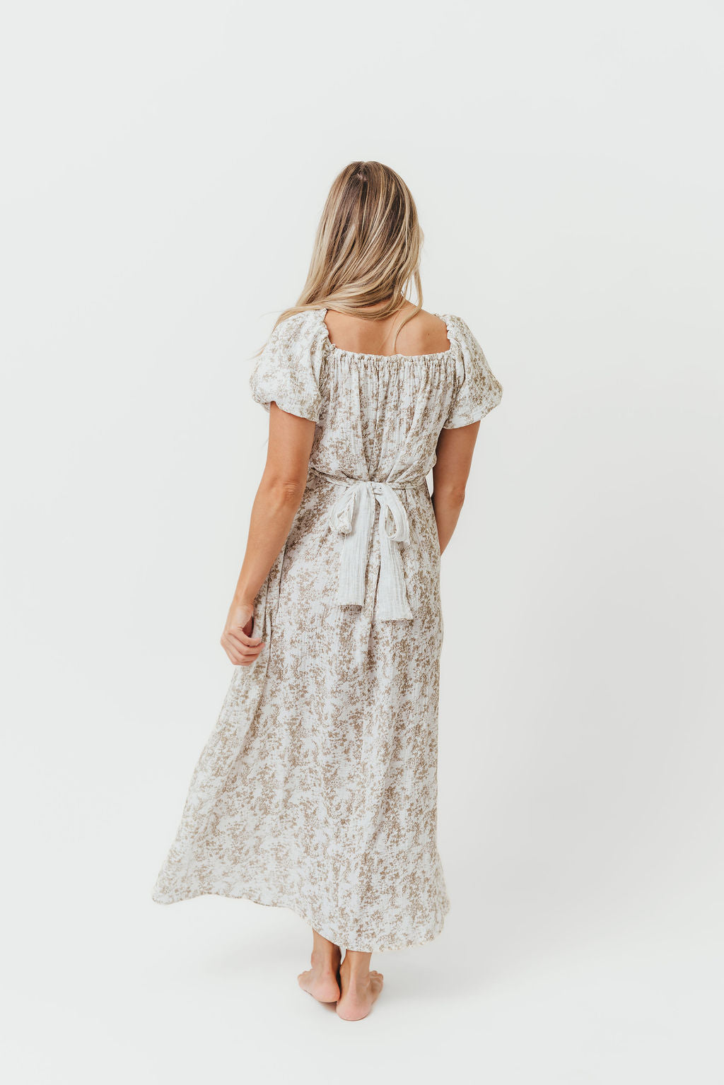 Finley 100% Cotton Peplum Midi Dress in Hampton Taupe - Bump & Nursing Friendly with Modest Back
