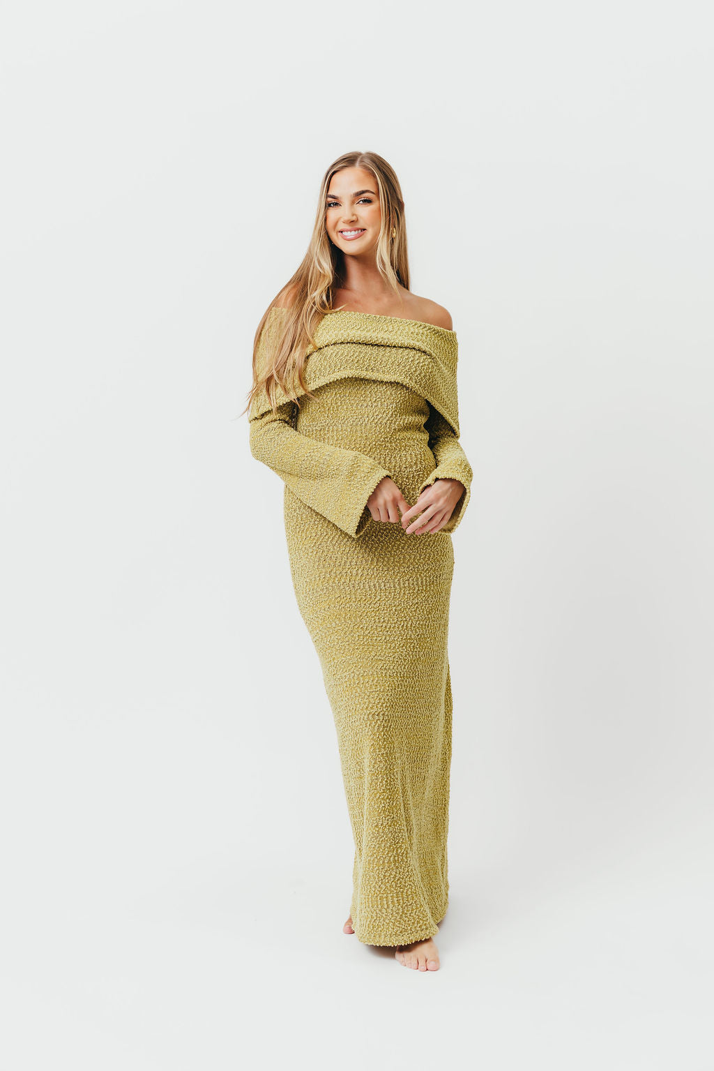 Nora Knit Maxi Dress in Dusty Lime - Bump Friendly