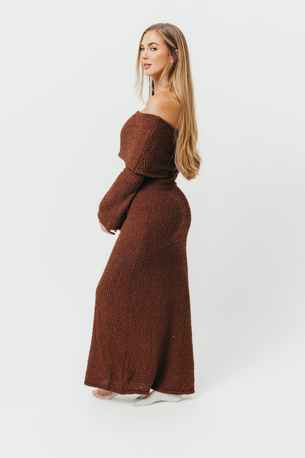 Nora Knit Maxi Dress in Chocolate Brown - Bump Friendly