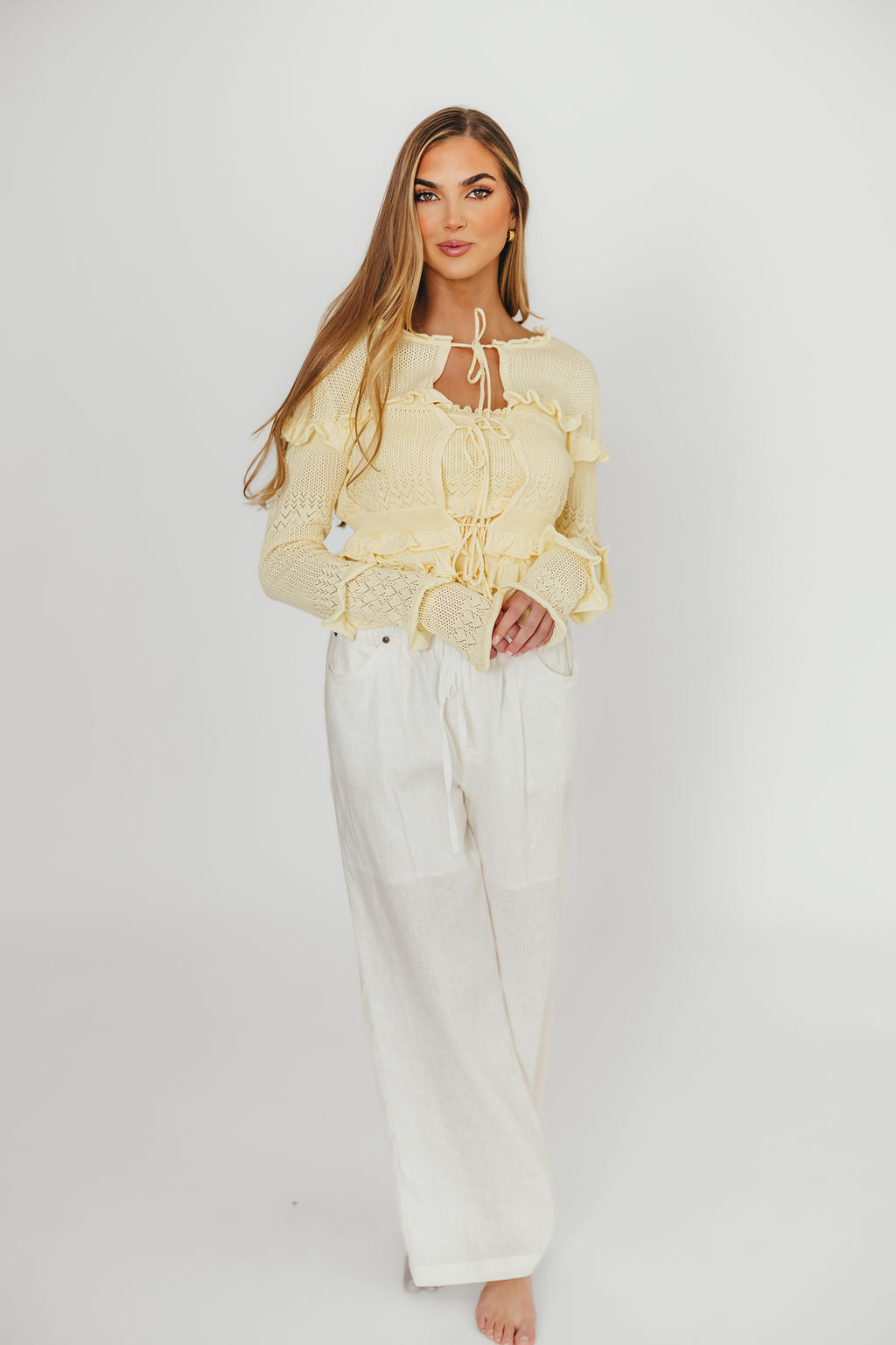 Zayne Cardigan and Strapless Tube Top and Sweater Set in Yellow