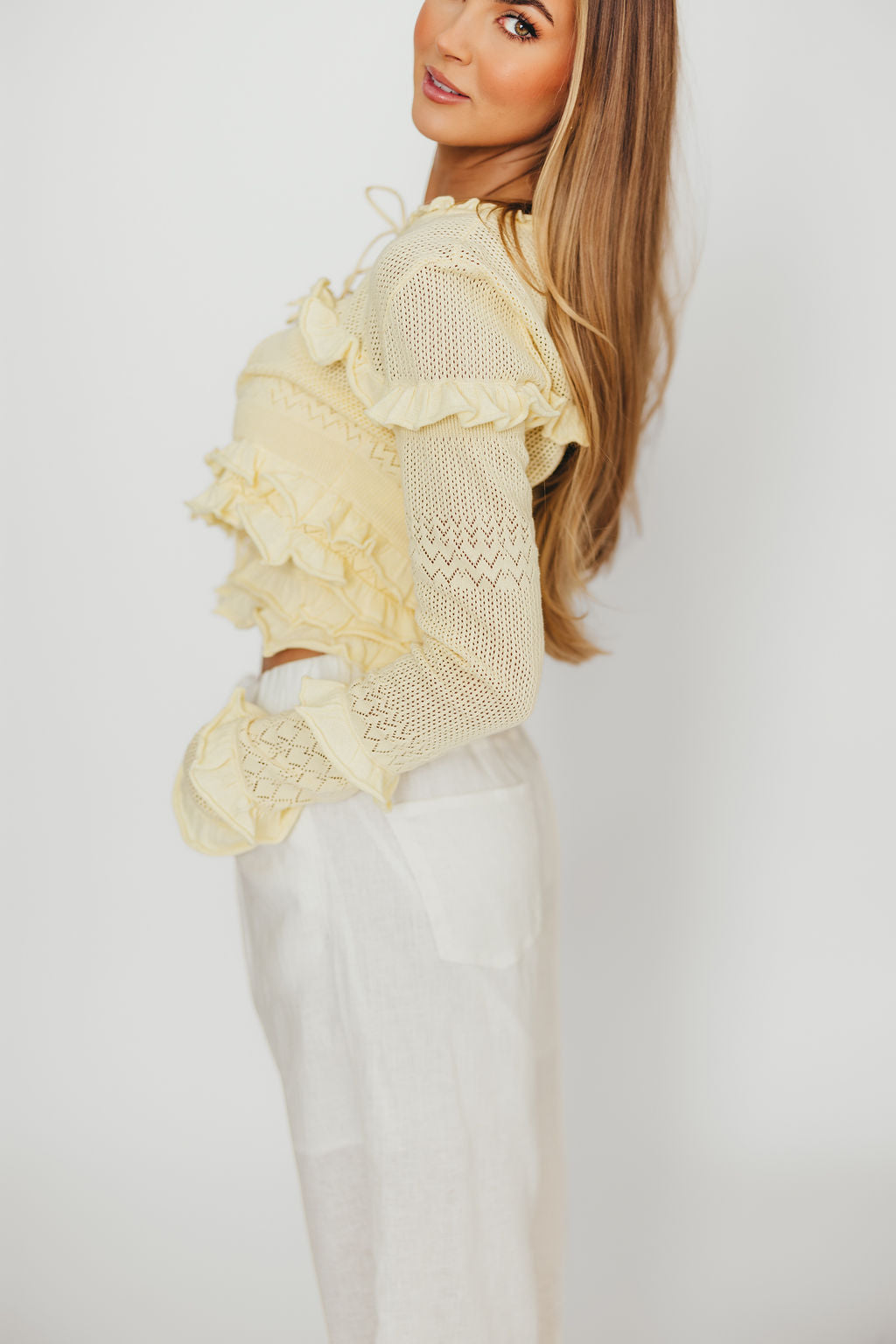 Zayne Cardigan and Strapless Tube Top and Sweater Set in Yellow