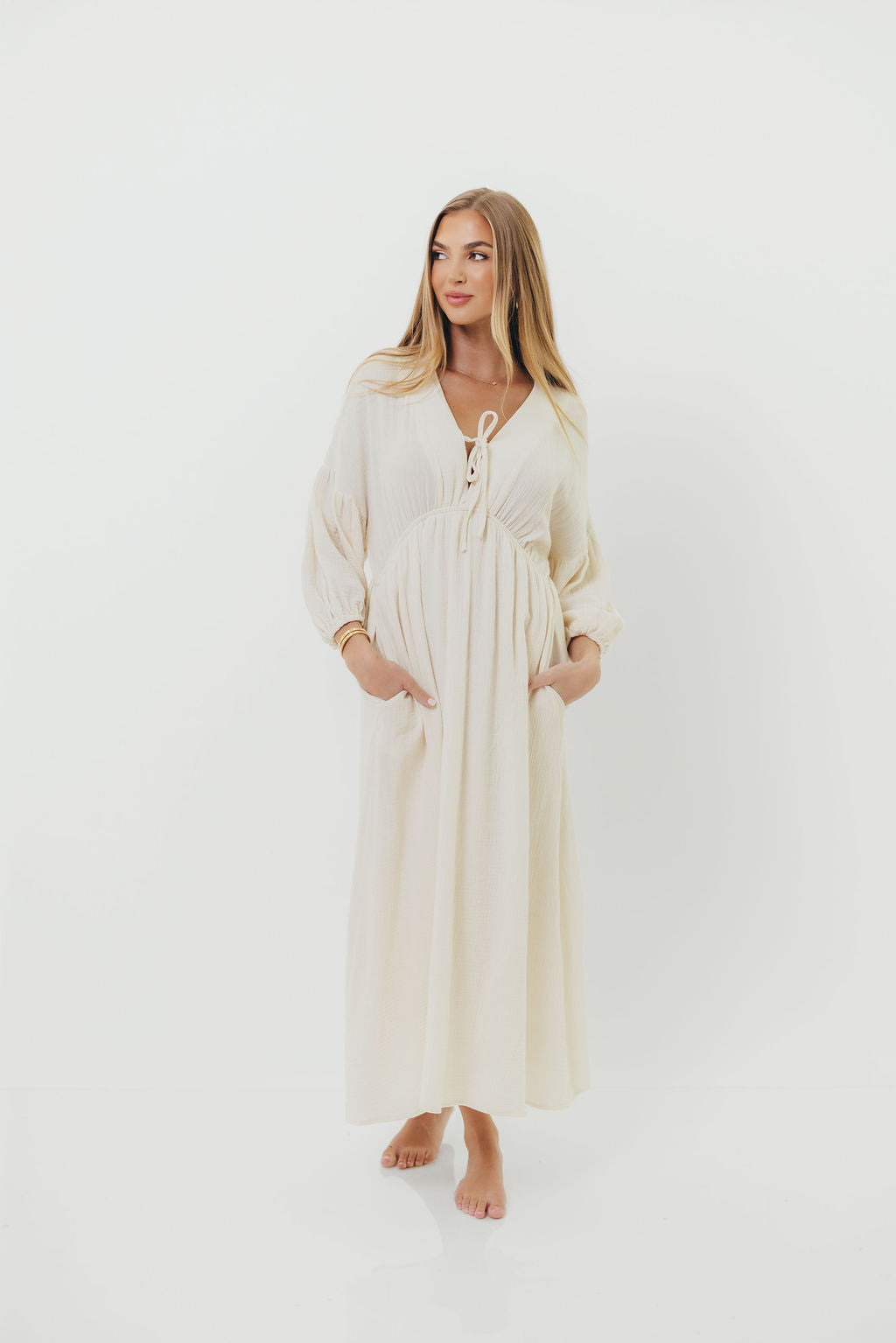Hunter 100% Cotton Gauze Midi Dress in Soy - Bump Friendly *9/22 PRE-ORDER*