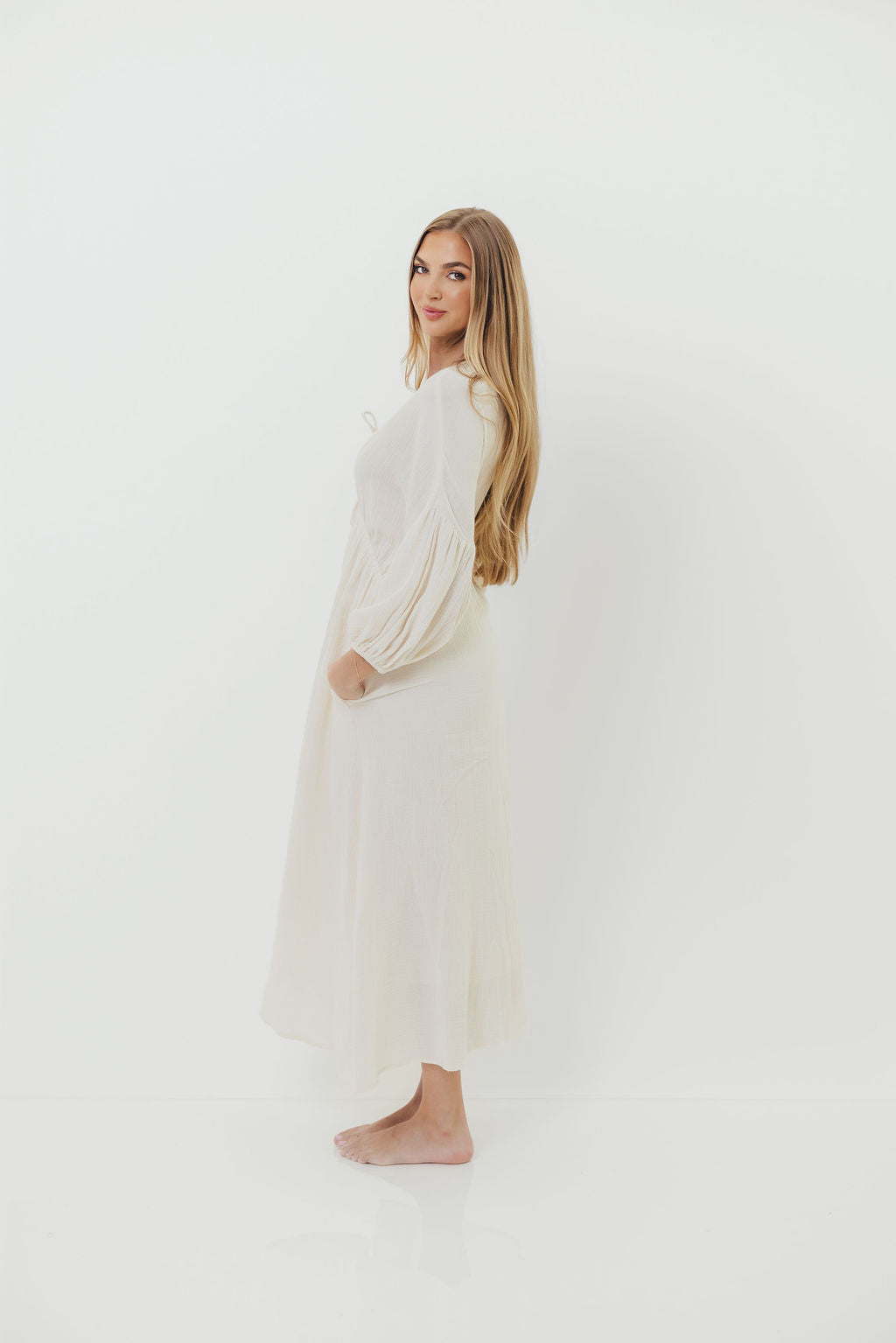 Hunter 100% Cotton Gauze Midi Dress in Soy - Bump Friendly *9/22 PRE-ORDER*