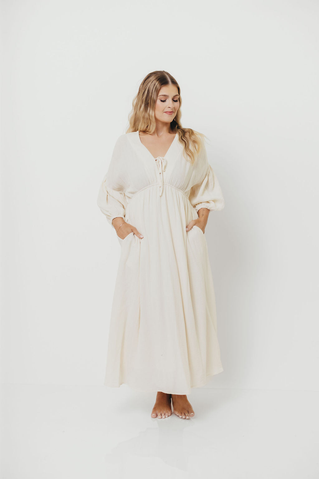 Hunter 100% Cotton Gauze Midi Dress in Soy - Bump Friendly *9/22 PRE-ORDER*