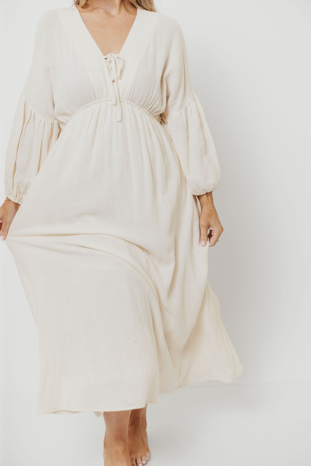 Hunter 100% Cotton Gauze Midi Dress in Soy - Bump Friendly *9/22 PRE-ORDER*