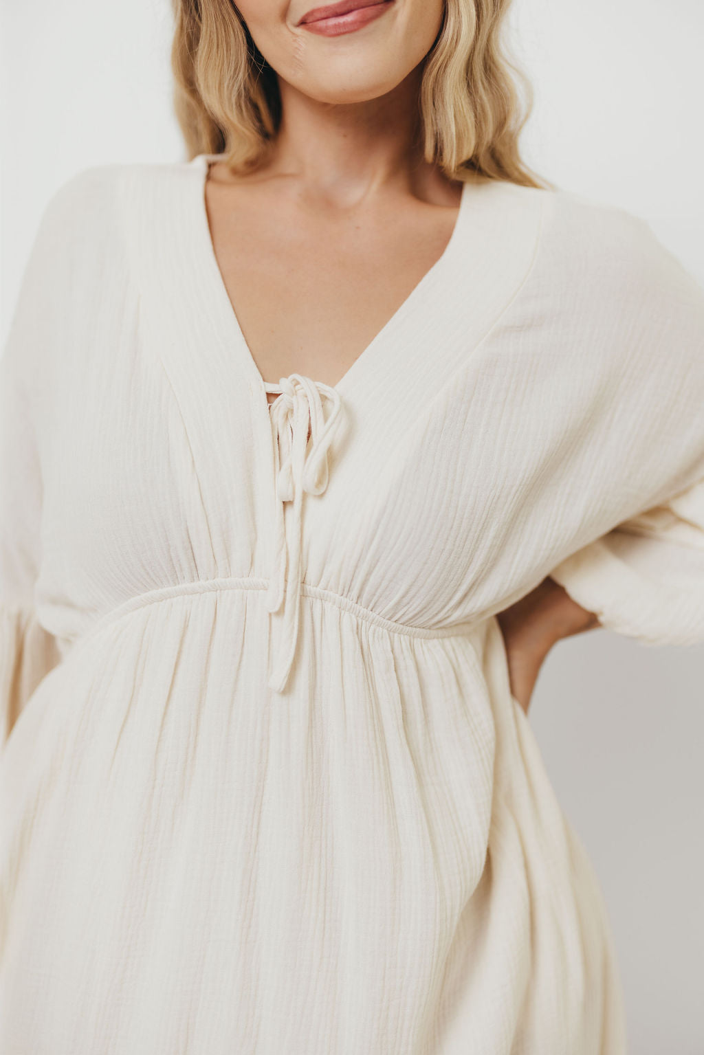 Hunter 100% Cotton Gauze Midi Dress in Soy - Bump Friendly *9/22 PRE-ORDER*
