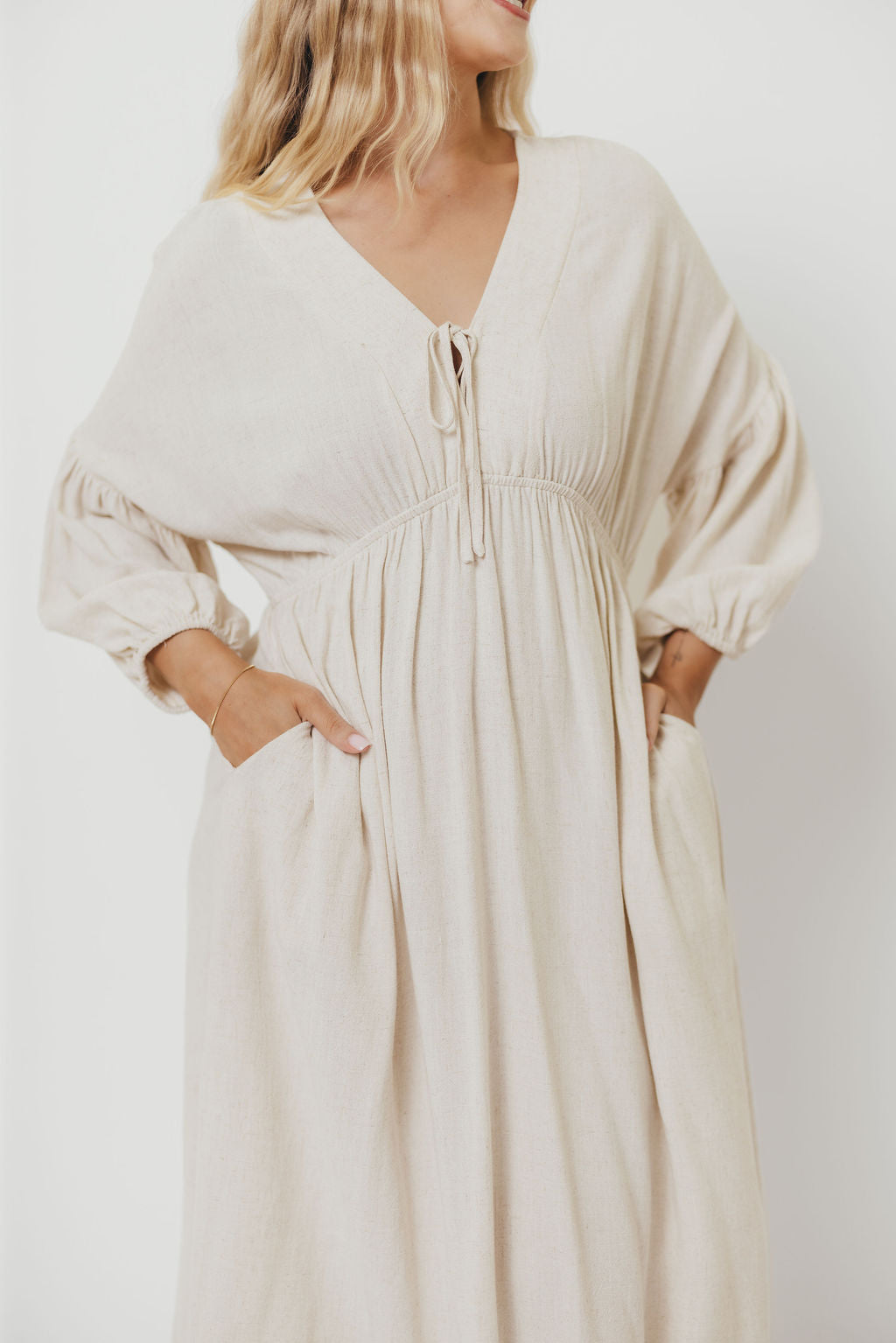 Hunter Linen-Blend Midi Dress in Greige - Bump Friendly *9/22 PRE-ORDER*