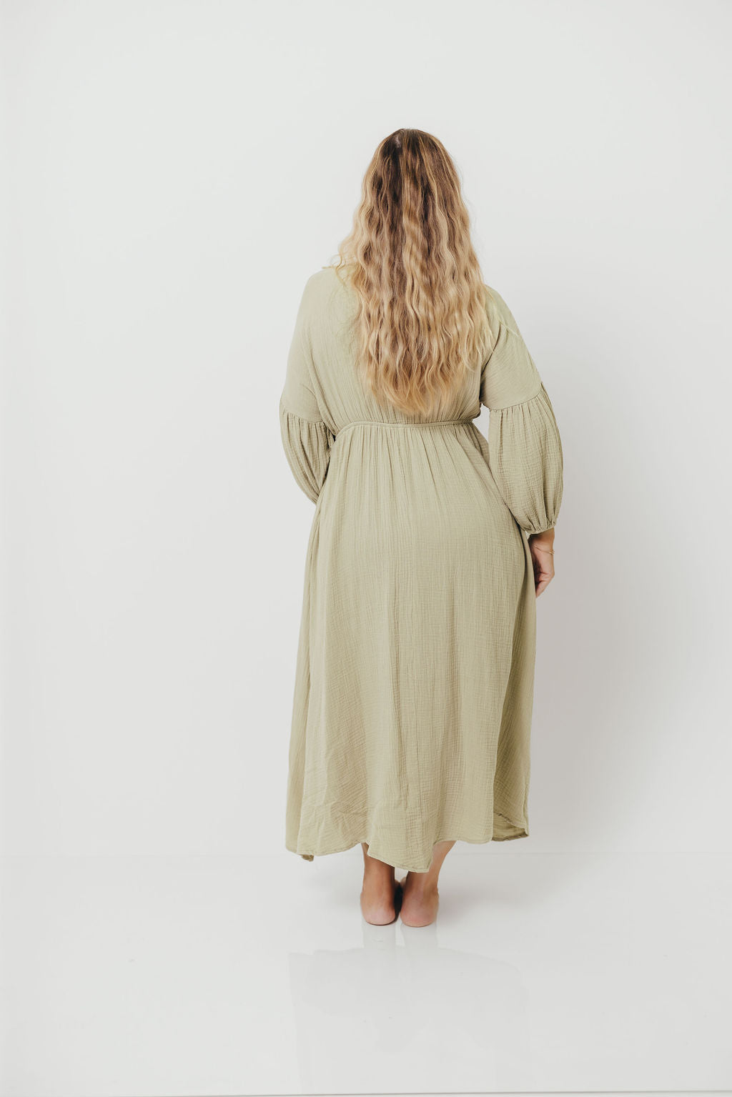 Hunter 100% Cotton Gauze Midi Dress in Thyme - Bump Friendly and Inclusive Sizing *9/22 PRE-ORDER*