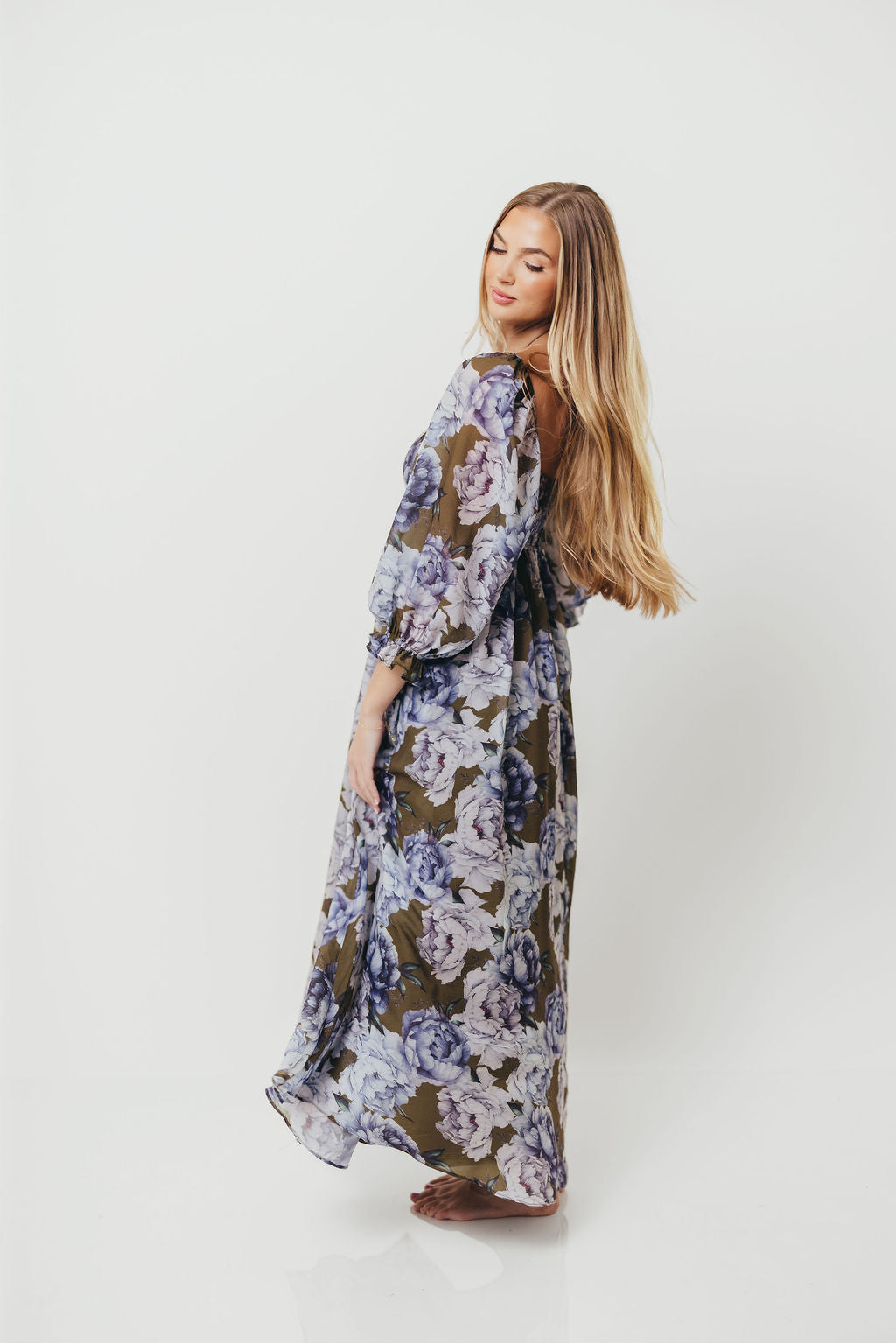 Mona Maxi Dress in Olive/Blue Floral - Bump Friendly *9/30 PRE-ORDER*