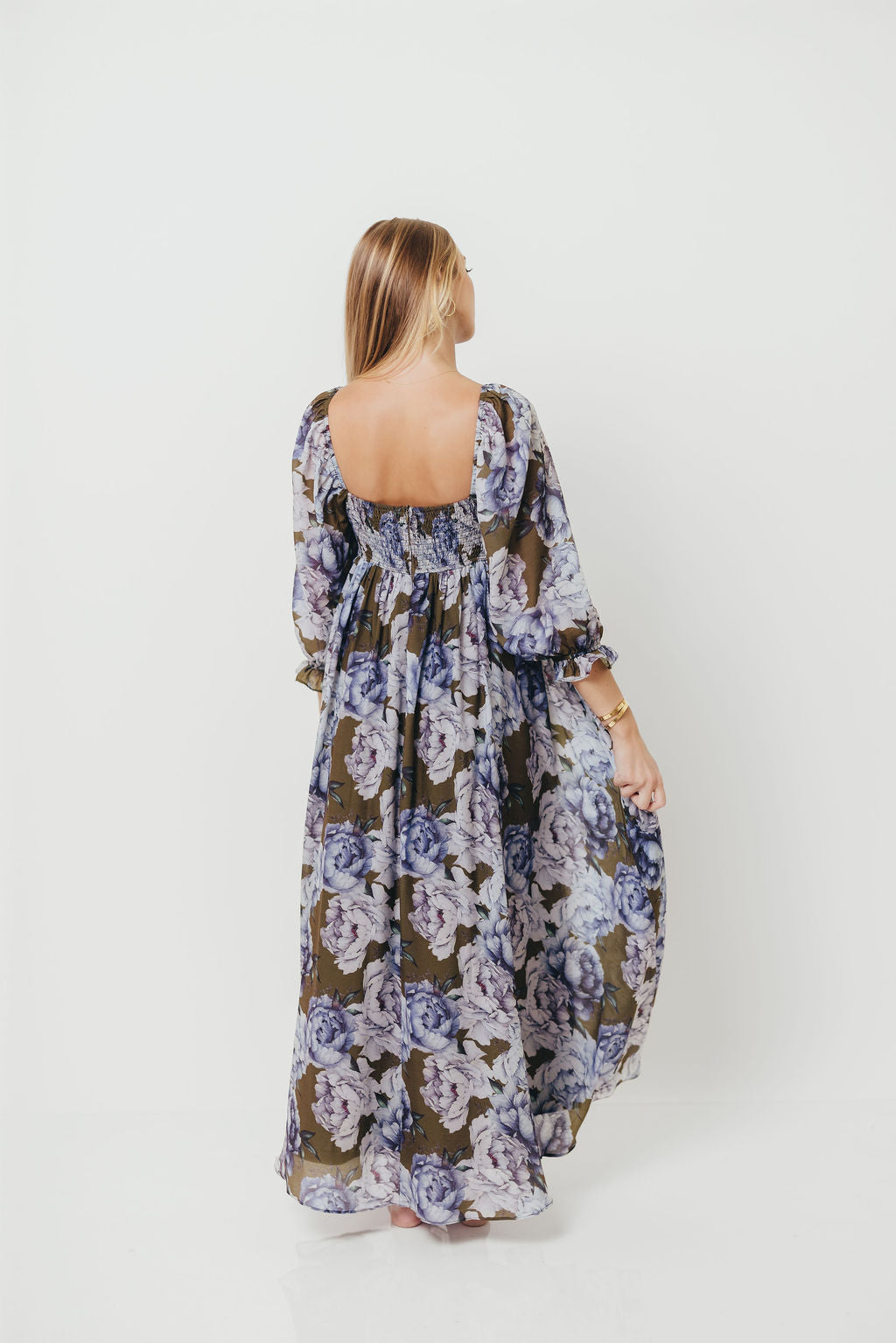 Mona Maxi Dress in Olive/Blue Floral - Bump Friendly *9/30 PRE-ORDER*