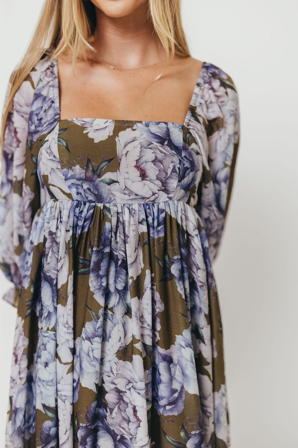 Mona Maxi Dress in Olive/Blue Floral - Bump Friendly *9/30 PRE-ORDER*