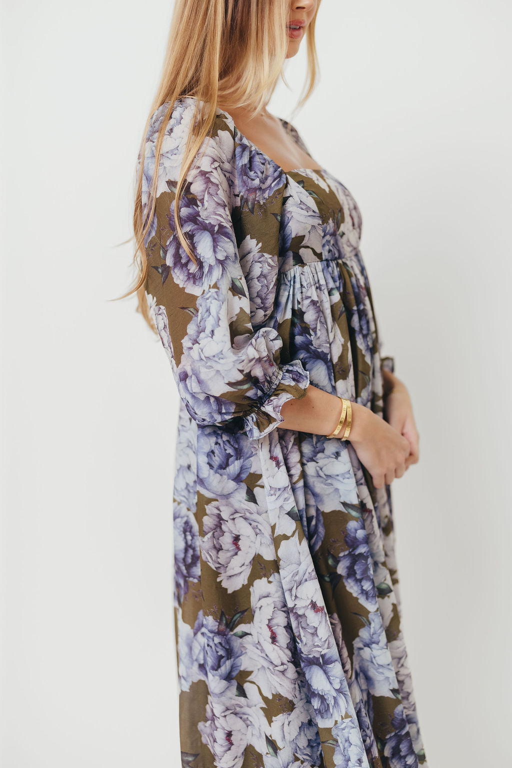 Mona Maxi Dress in Olive/Blue Floral - Bump Friendly *9/30 PRE-ORDER*