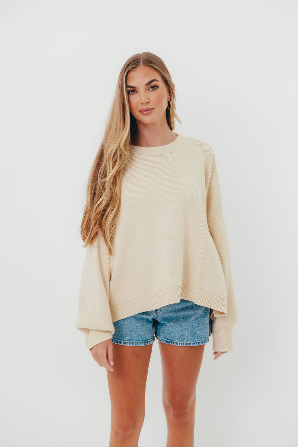 Leigh Drop Shoulder Sweater in Ecru