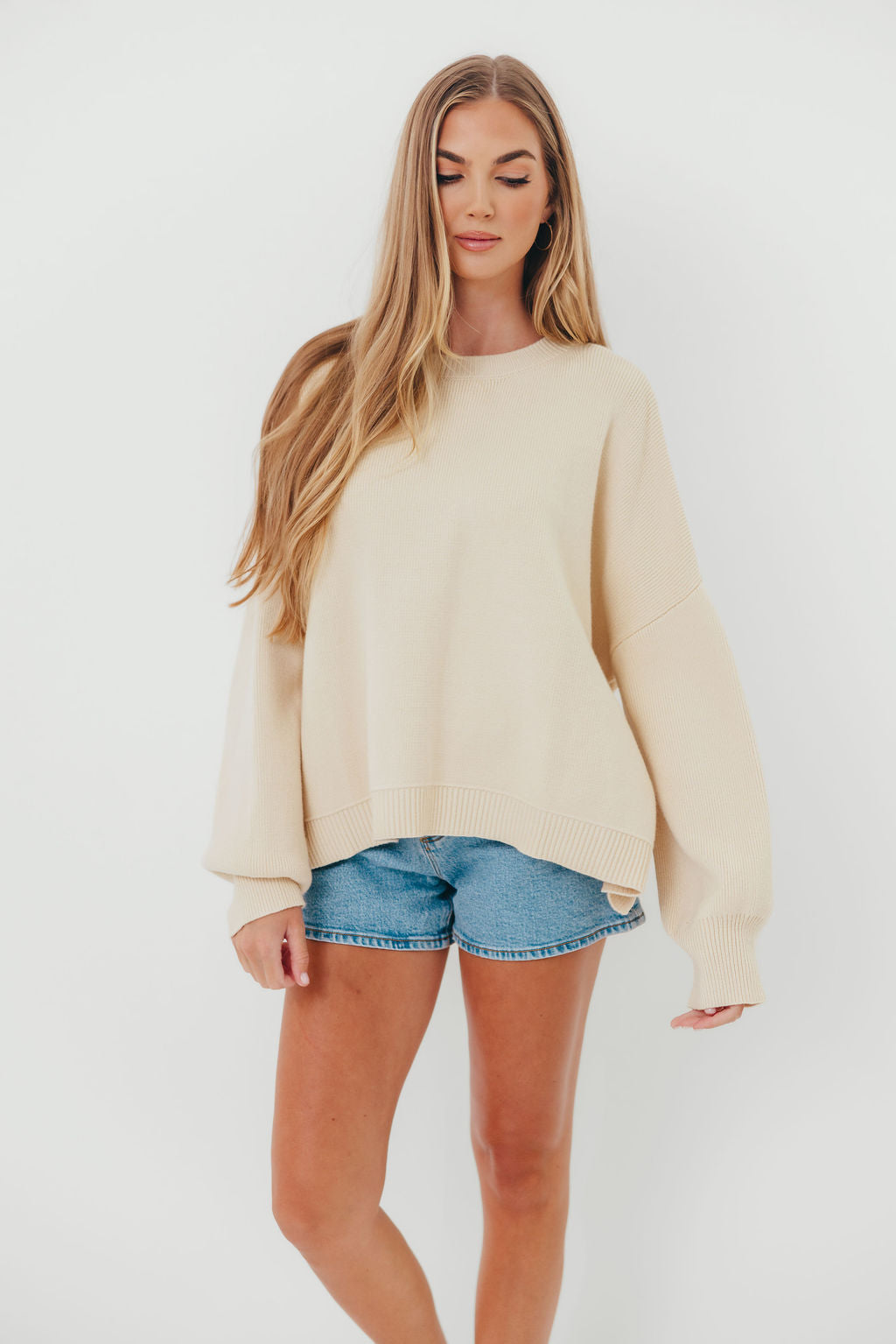 Leigh Drop Shoulder Sweater in Ecru