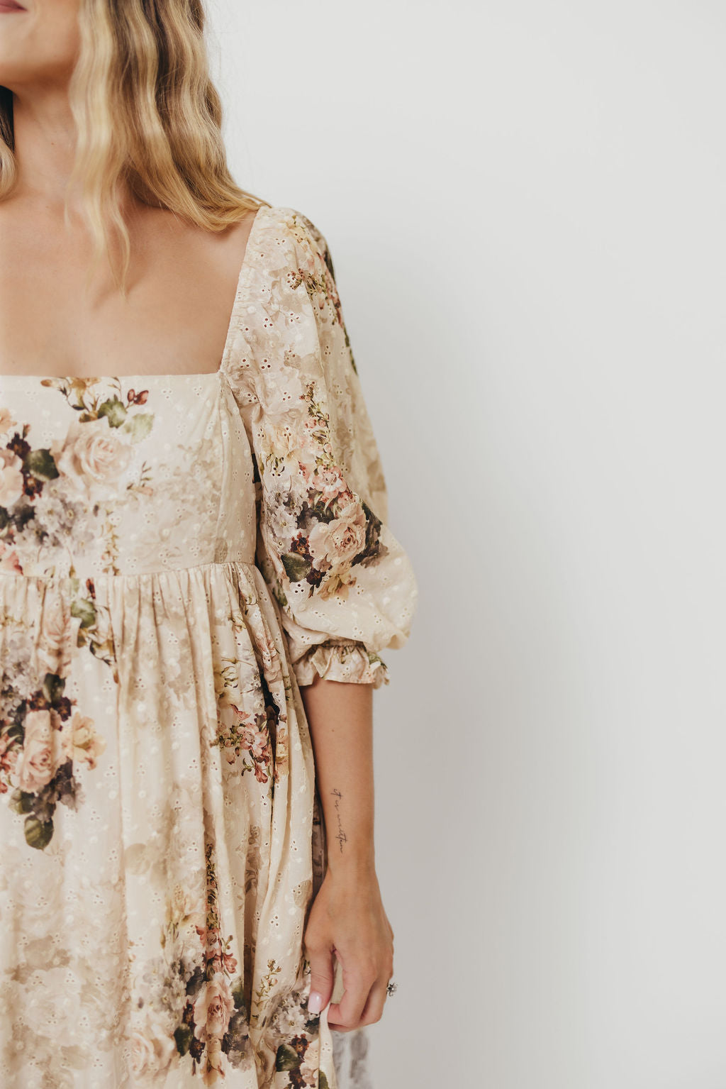 Mona Maxi Dress with Smocking in Cream/Beige Floral - Bump Friendly *9/30 PRE-ORDER*