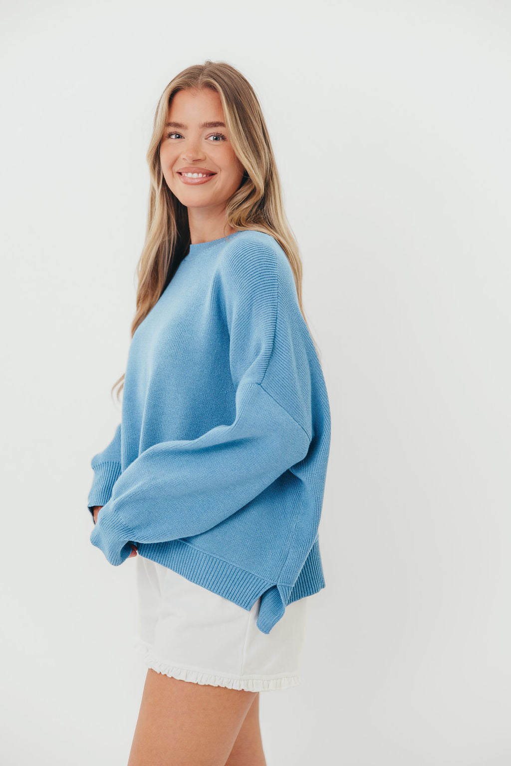 Leigh Drop Shoulder Sweater in Pacific