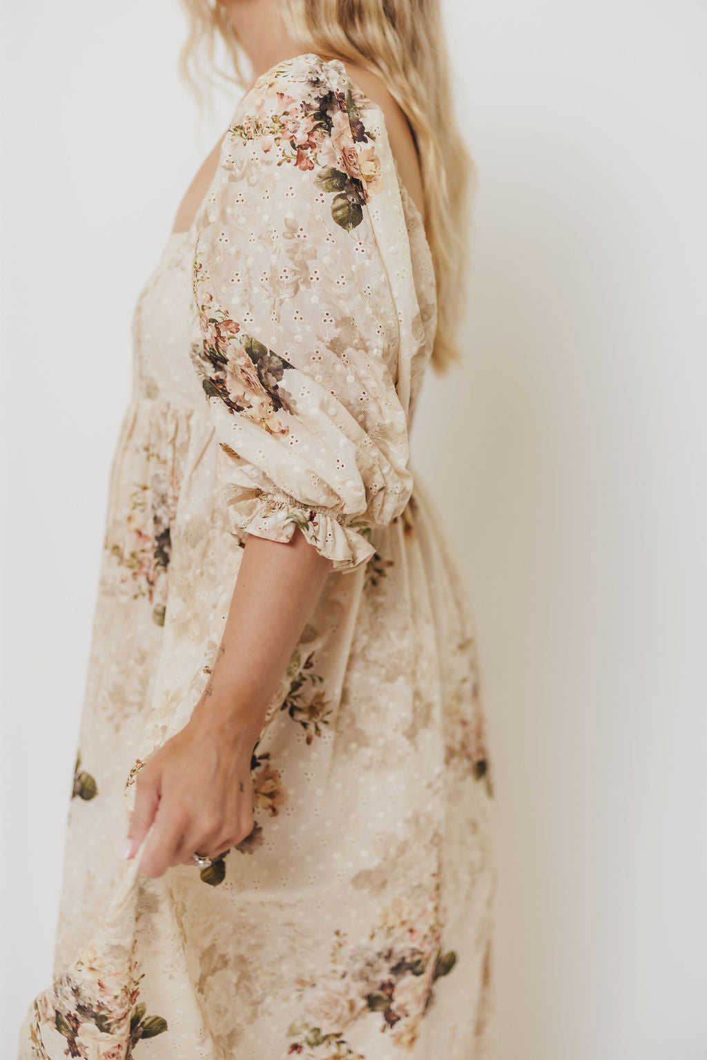 Mona Maxi Dress with Smocking in Cream/Beige Floral - Bump Friendly *9/30 PRE-ORDER*