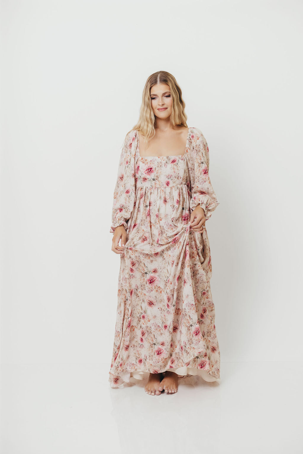 Mona Maxi Dress with Smocking in Pink/Beige Multi Floral - Bump Friendly *9/30 PRE-ORDER*