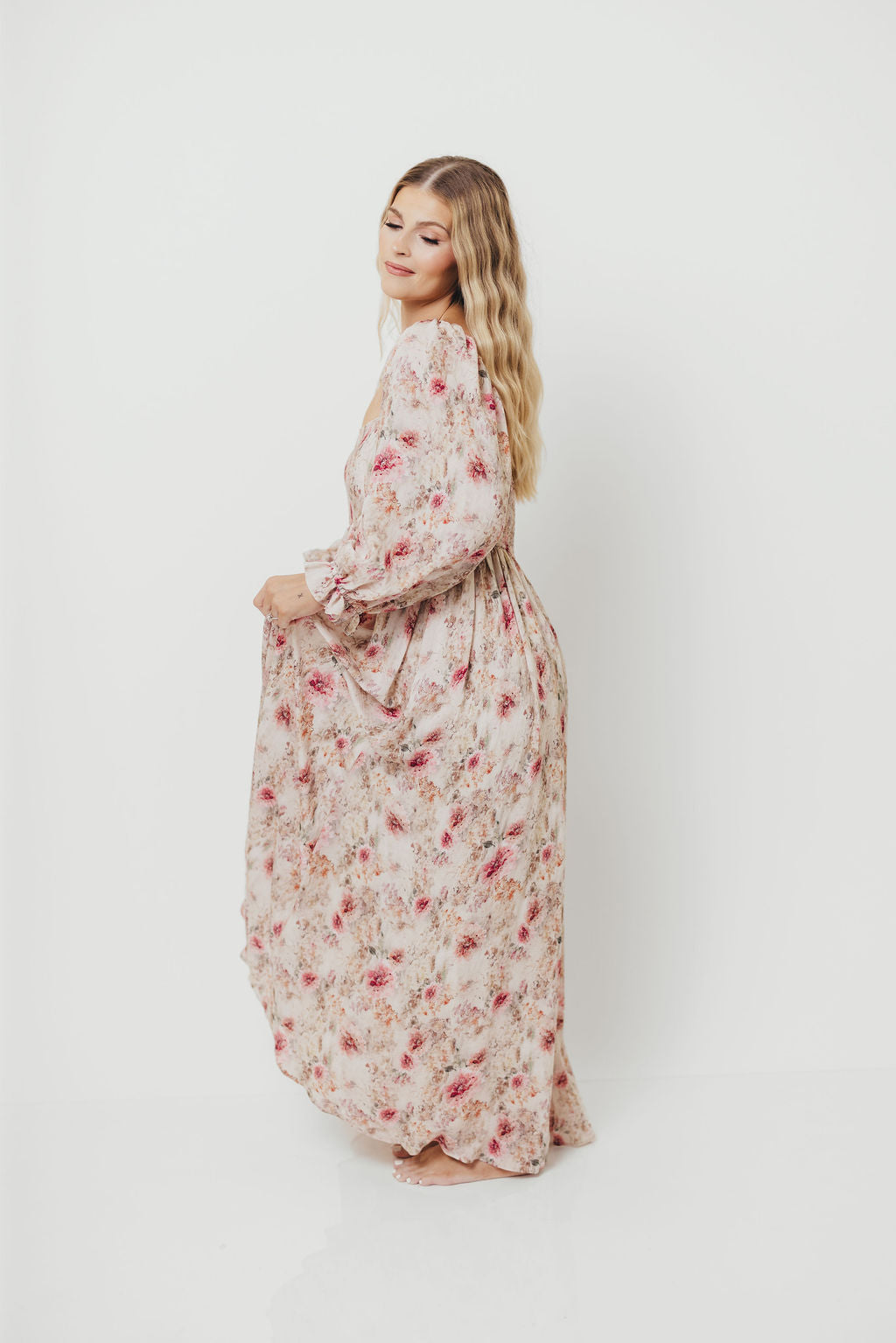 Mona Maxi Dress with Smocking in Pink/Beige Multi Floral - Bump Friendly *9/30 PRE-ORDER*